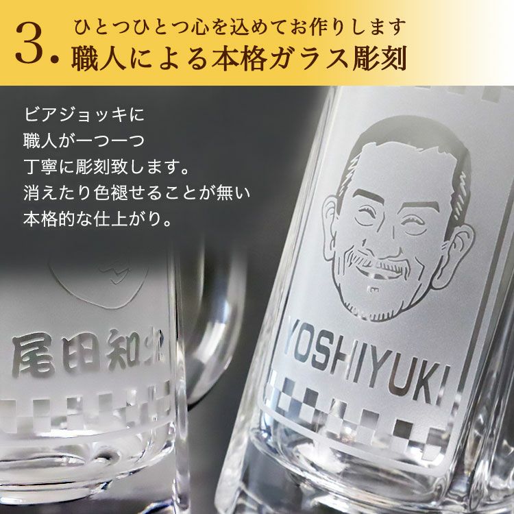 プレゼント 似顔絵ビールジョッキ 【似顔絵 ＆ 名前入り ビアジョッキ